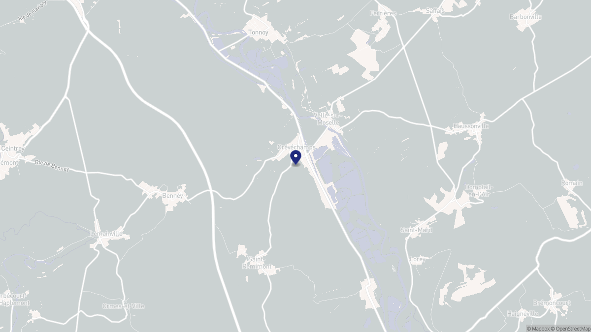Aperçu cartographique de Crévéchamps, centré sur la commune