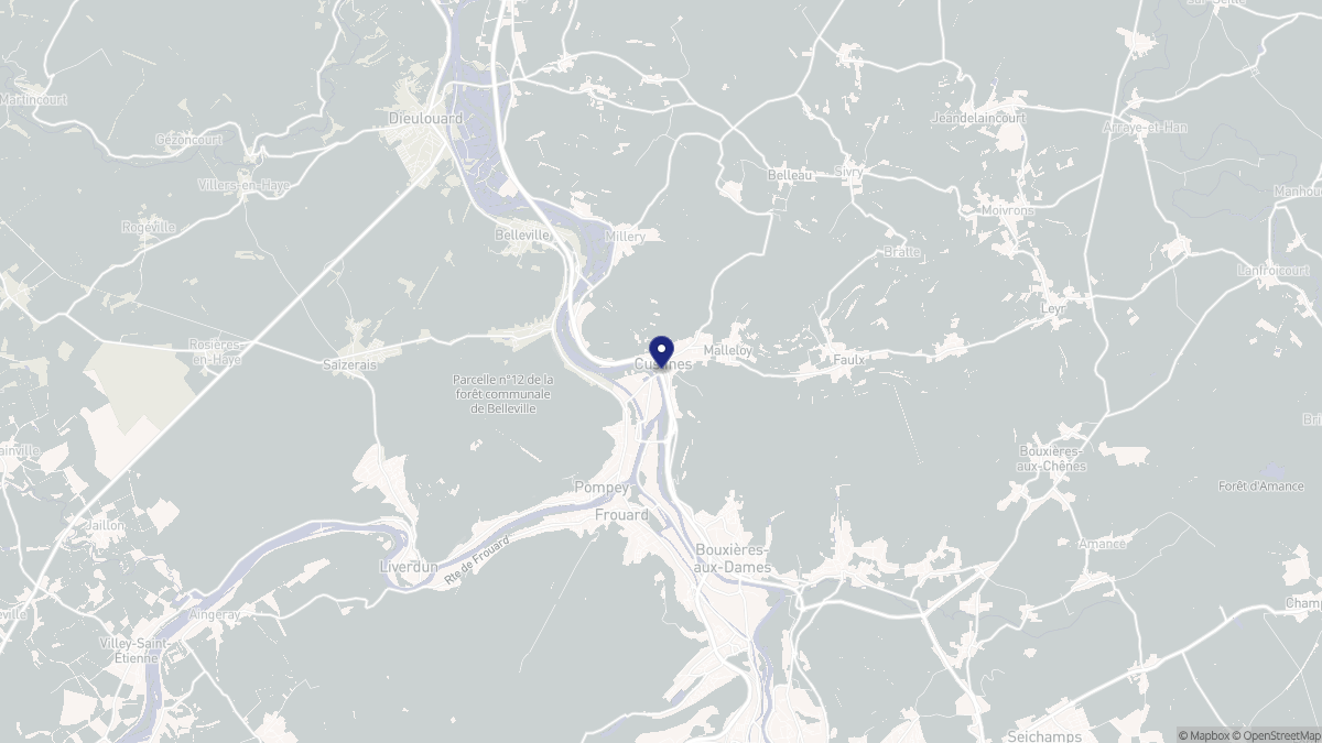 Aperçu cartographique de Custines, centré sur la commune