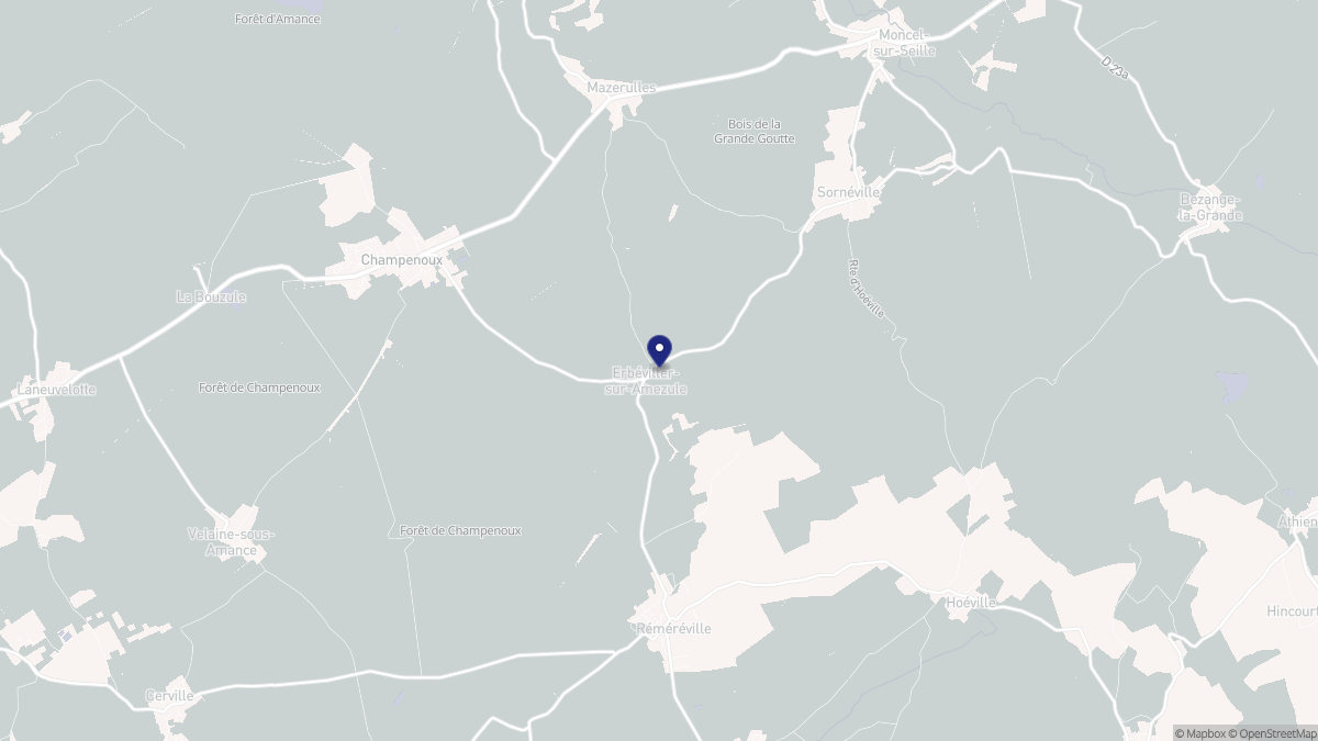Aperçu cartographique de Erbéviller-sur-Amezule, centré sur la commune