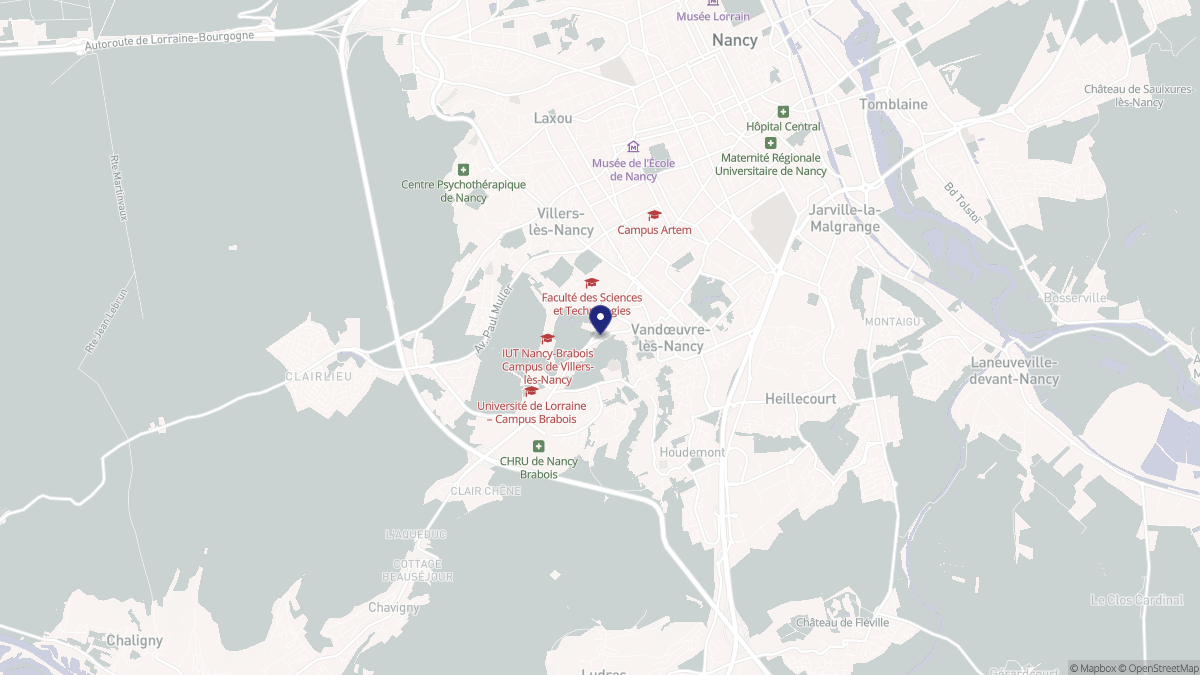 Aperçu cartographique de Vandœuvre-lès-Nancy, centré sur la commune