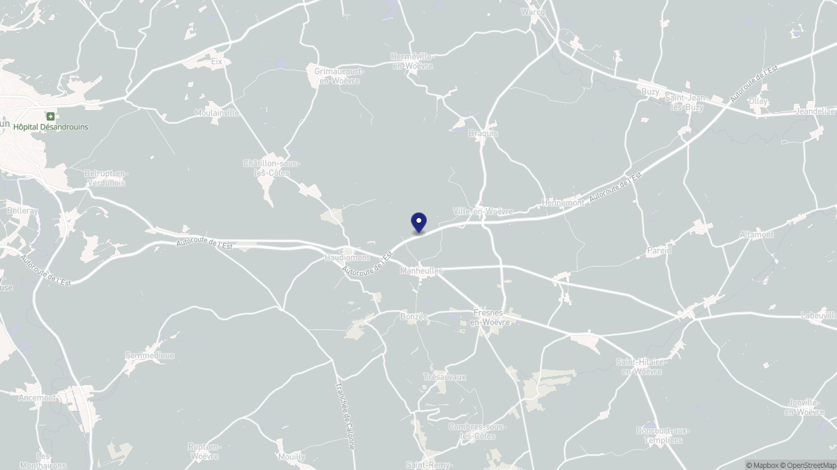 Aperçu cartographique de Manheulles, centré sur la commune