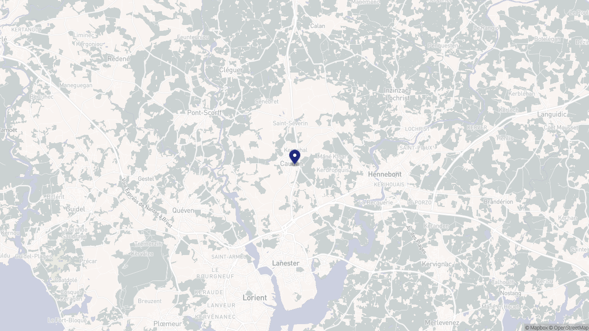 Aperçu cartographique de Caudan, centré sur la commune