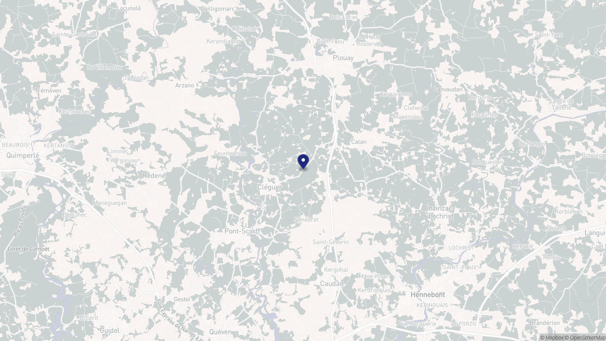 Aperçu cartographique de Cléguer, centré sur la commune