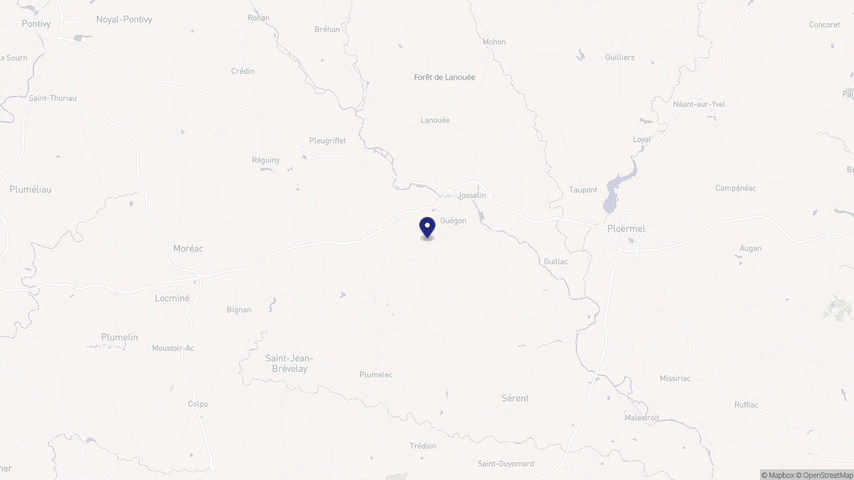 Aperçu cartographique de Guégon, centré sur la commune