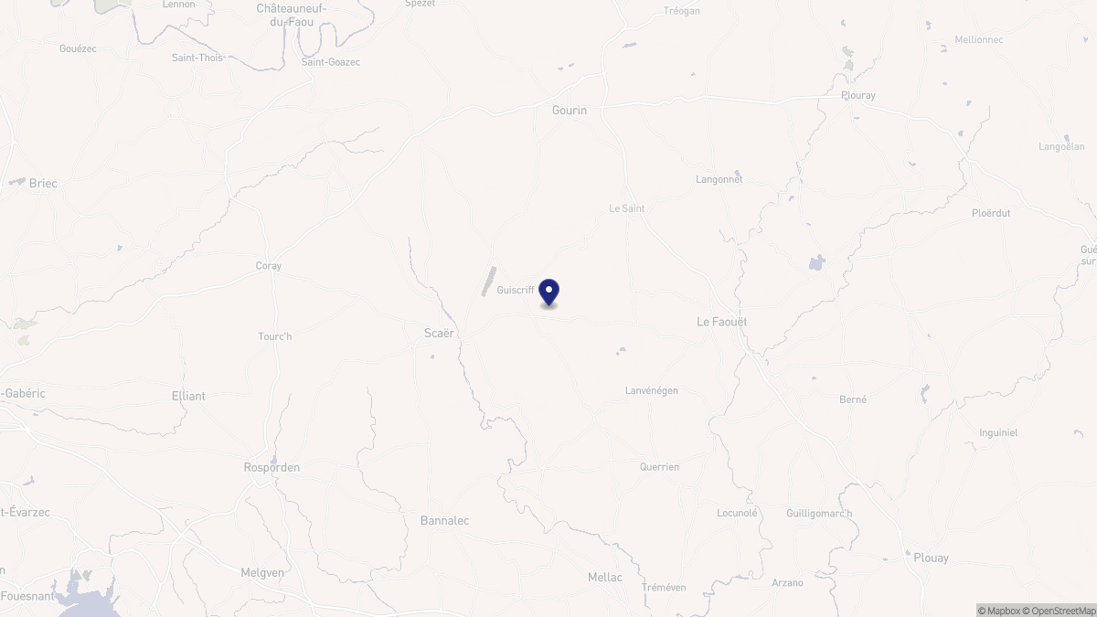 Aperçu cartographique de Guiscriff, centré sur la commune