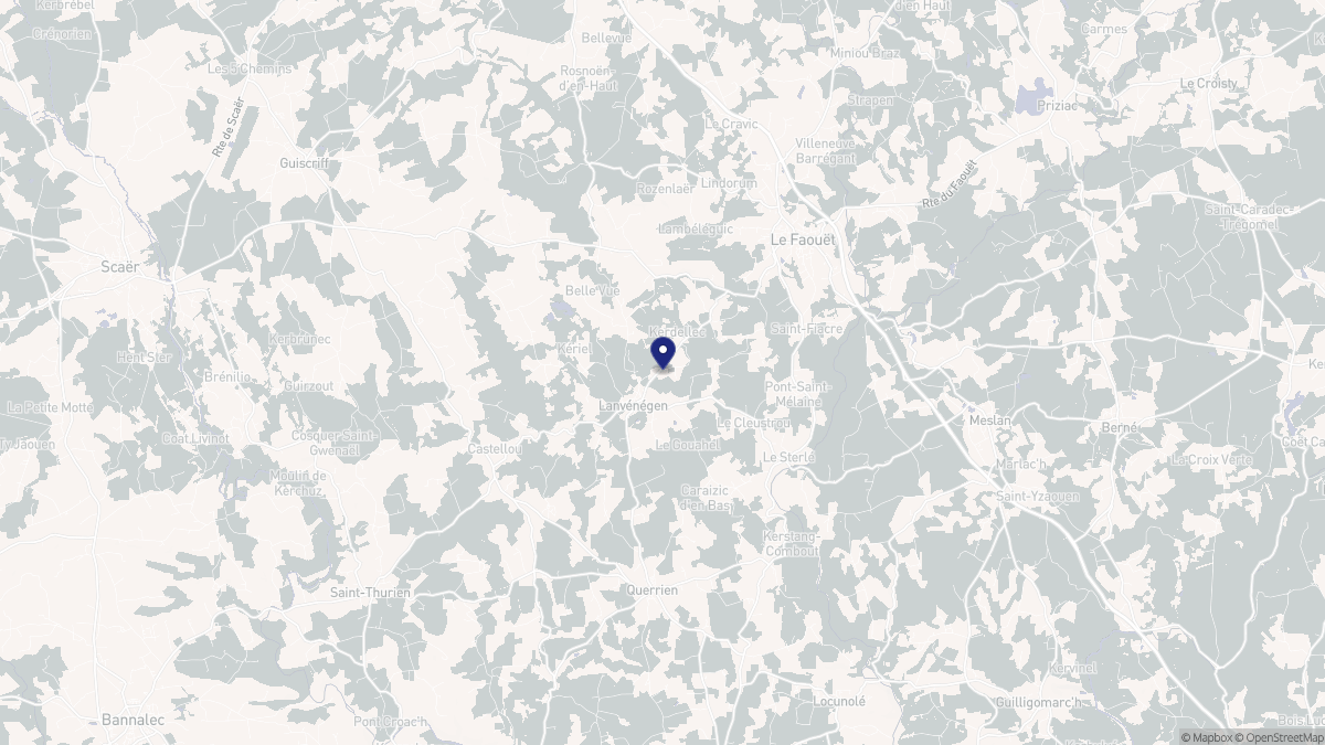 Aperçu cartographique de Lanvénégen, centré sur la commune