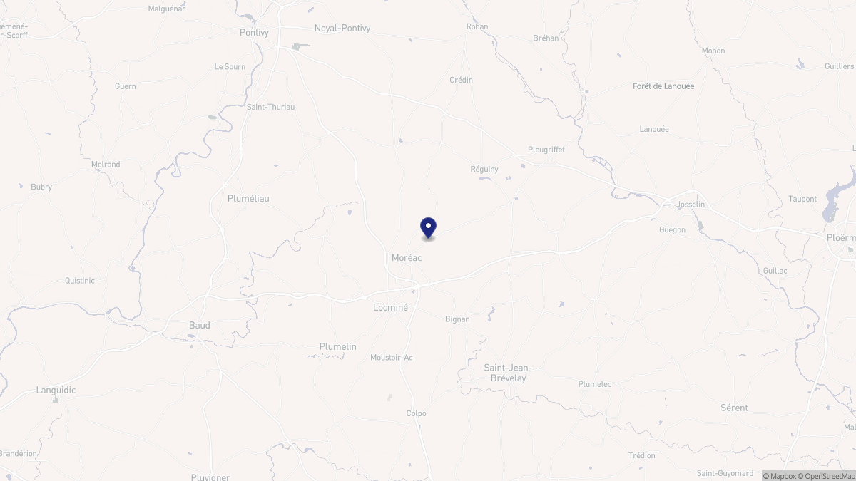 Aperçu cartographique de Moréac, centré sur la commune