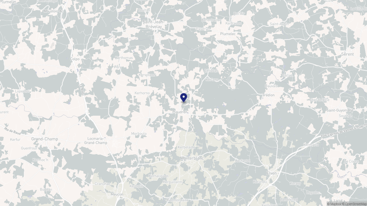 Aperçu cartographique de Plaudren, centré sur la commune