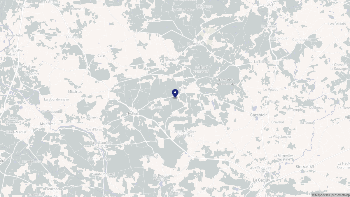 Aperçu cartographique de Tréal, centré sur la commune
