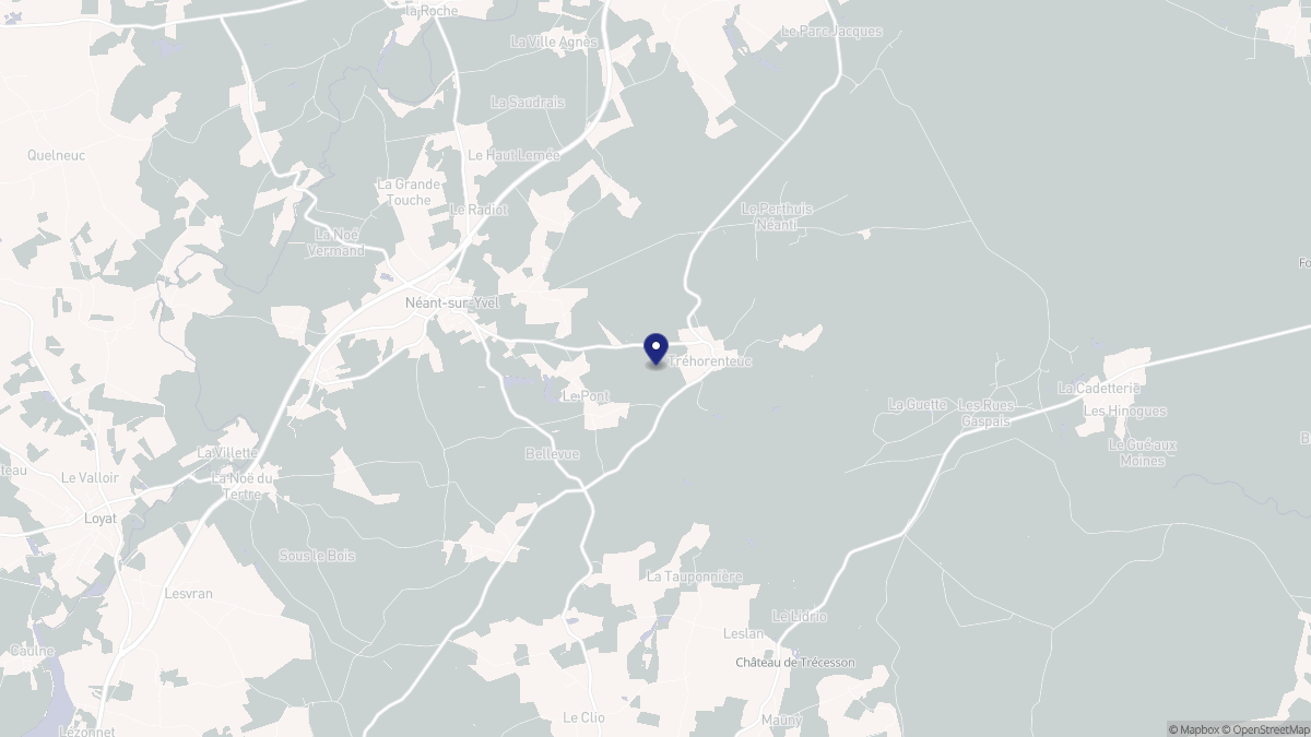 Aperçu cartographique de Tréhorenteuc, centré sur la commune