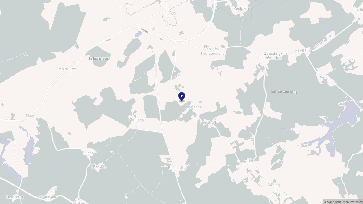 Aperçu cartographique de Adelange, centré sur la commune