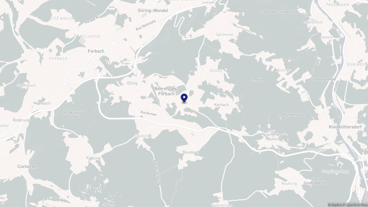 Aperçu cartographique de Behren-lès-Forbach, centré sur la commune