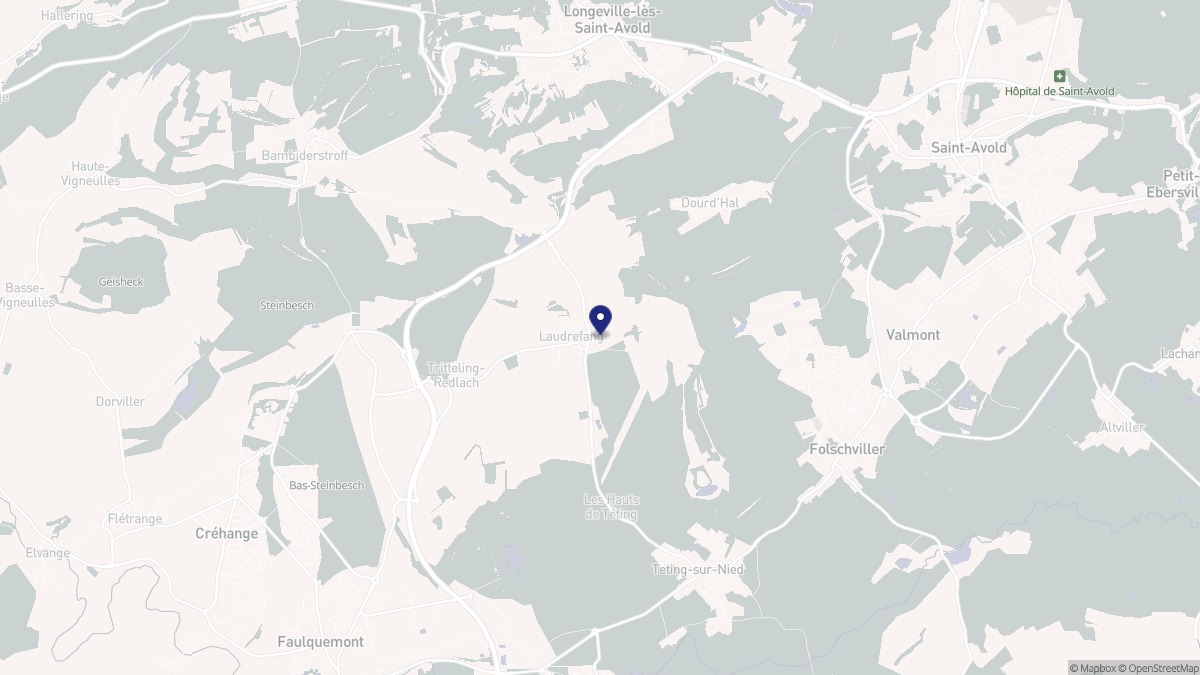 Aperçu cartographique de Laudrefang, centré sur la commune