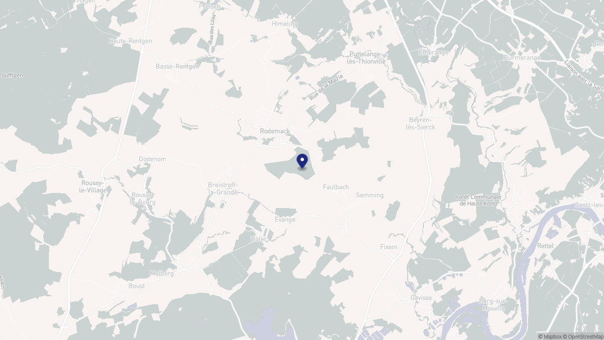 Aperçu cartographique de Rodemack, centré sur la commune