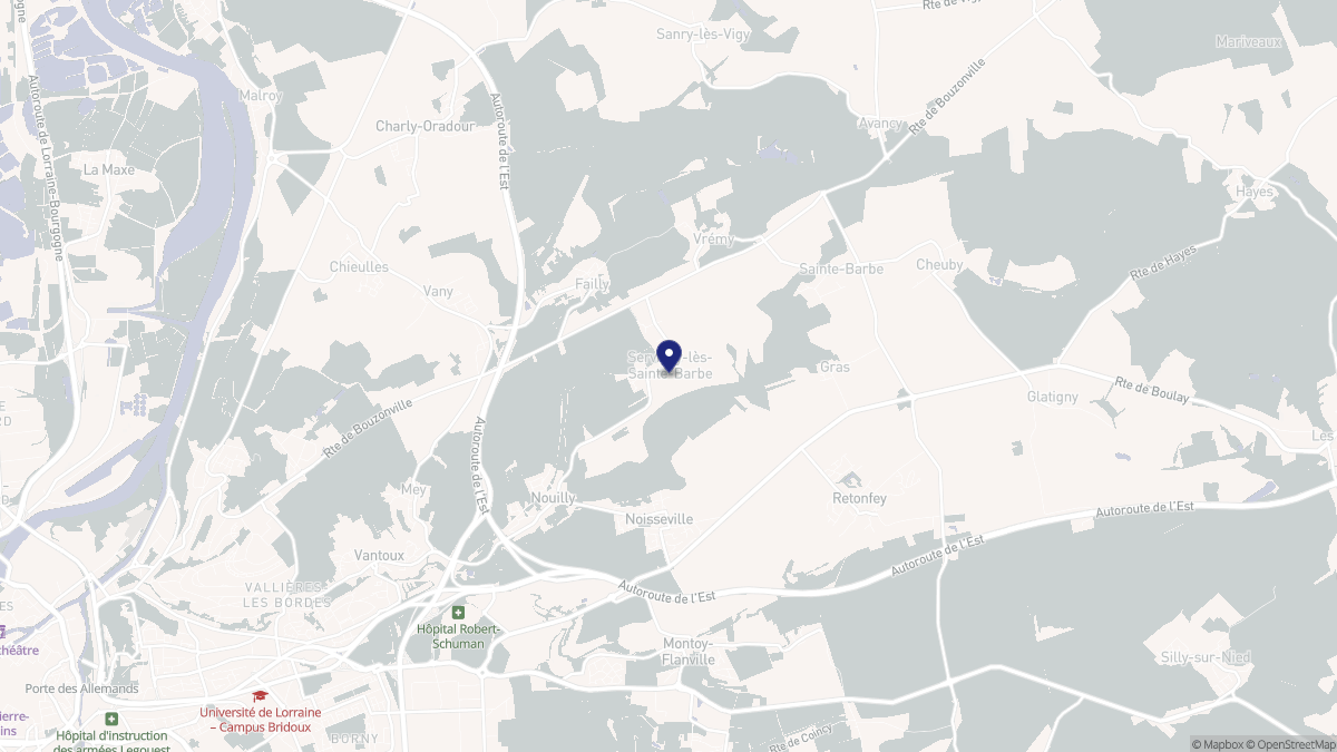 Aperçu cartographique de Servigny-lès-Sainte-Barbe, centré sur la commune