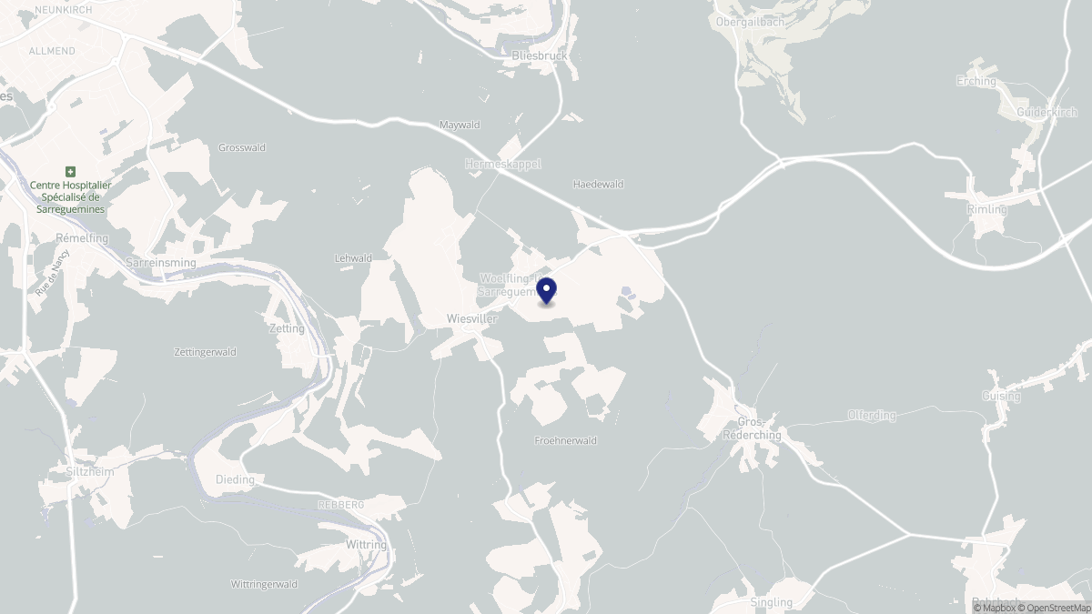 Aperçu cartographique de Wœlfling-lès-Sarreguemines, centré sur la commune