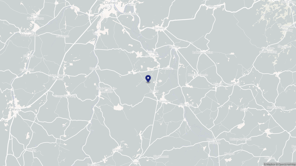 Aperçu cartographique de Amazy, centré sur la commune