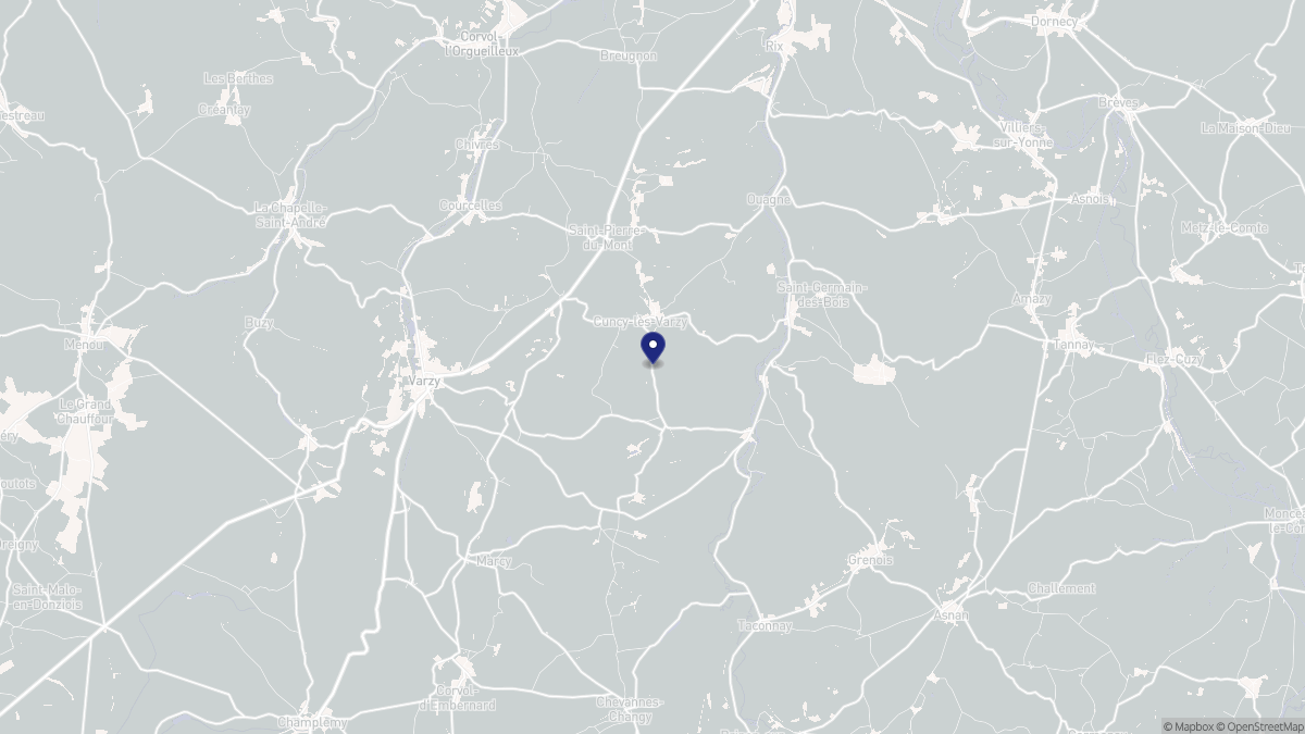 Aperçu cartographique de Cuncy-lès-Varzy, centré sur la commune