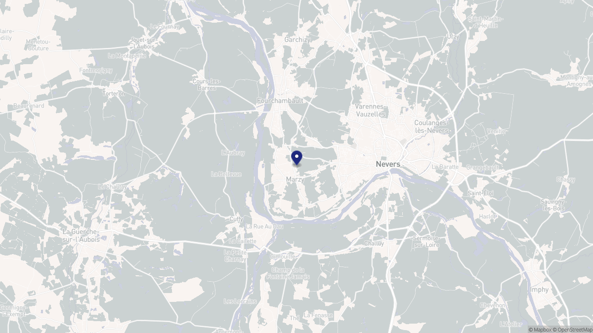 Aperçu cartographique de Marzy, centré sur la commune