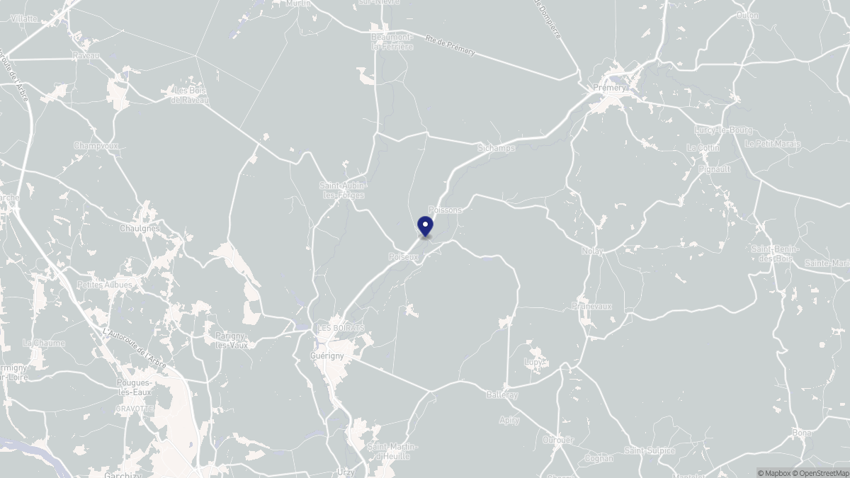 Aperçu cartographique de Poiseux, centré sur la commune