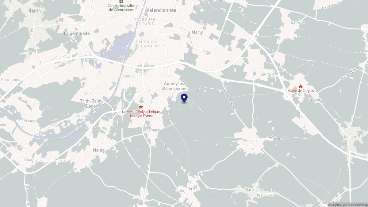 Aperçu cartographique de Aulnoy-lez-Valenciennes, centré sur la commune