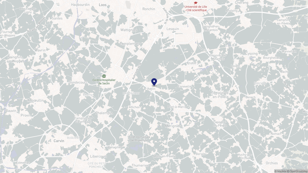 Aperçu cartographique de Avelin, centré sur la commune