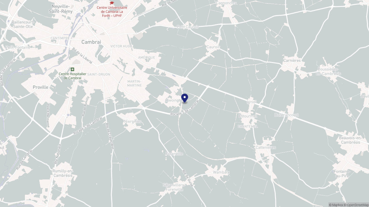 Aperçu cartographique de Awoingt, centré sur la commune