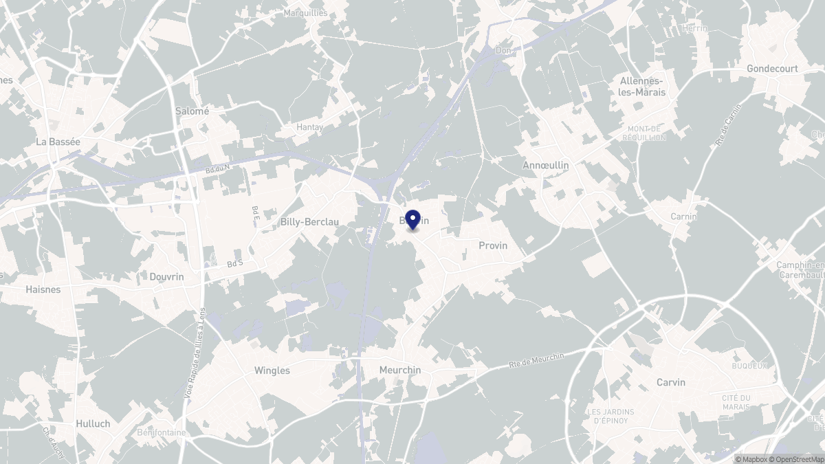 Aperçu cartographique de Bauvin, centré sur la commune