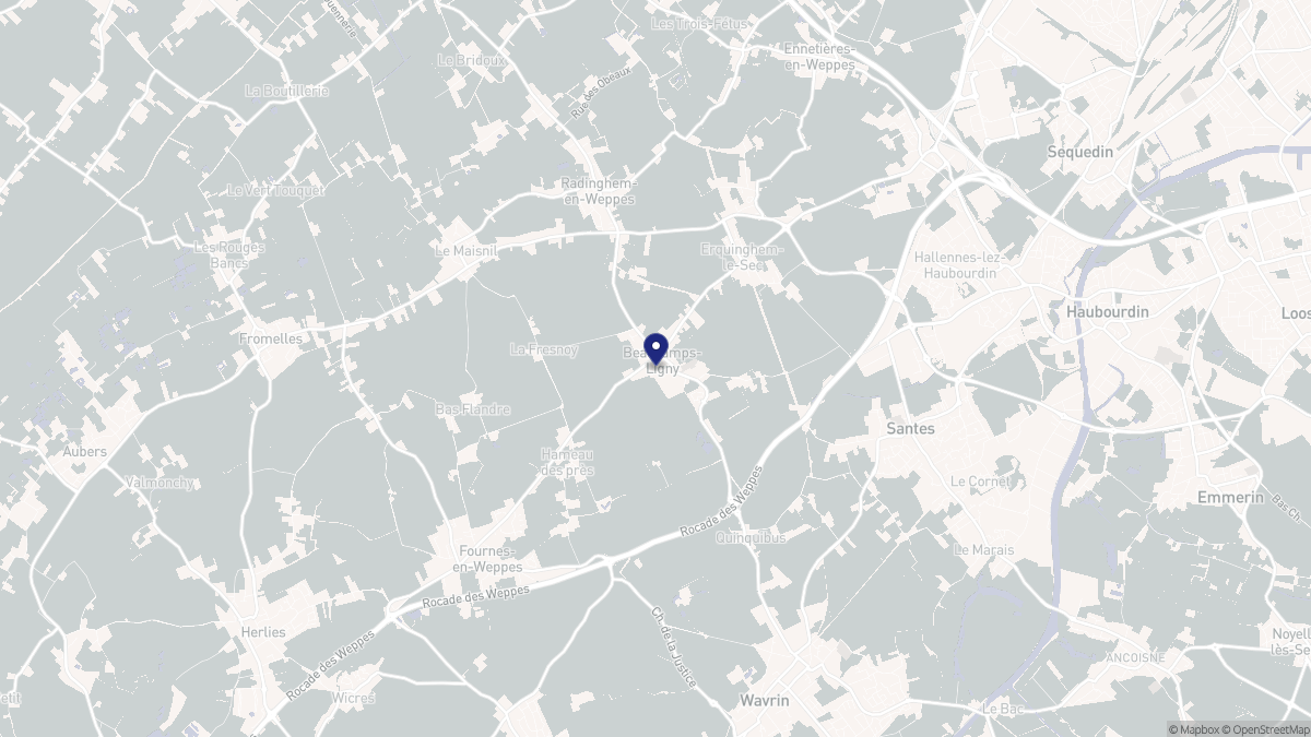 Aperçu cartographique de Beaucamps-Ligny, centré sur la commune