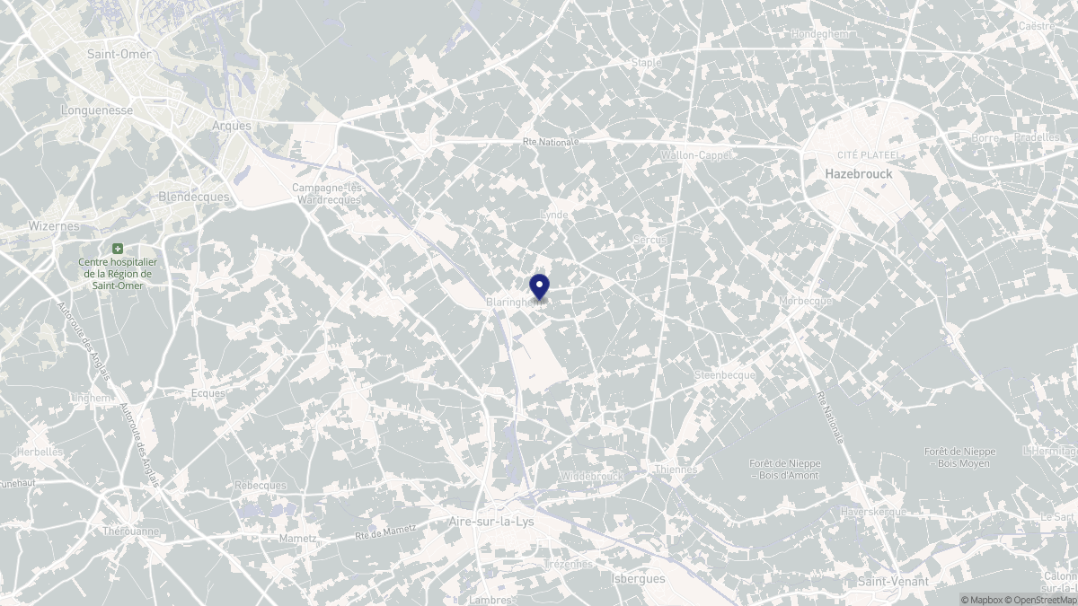 Aperçu cartographique de Blaringhem, centré sur la commune
