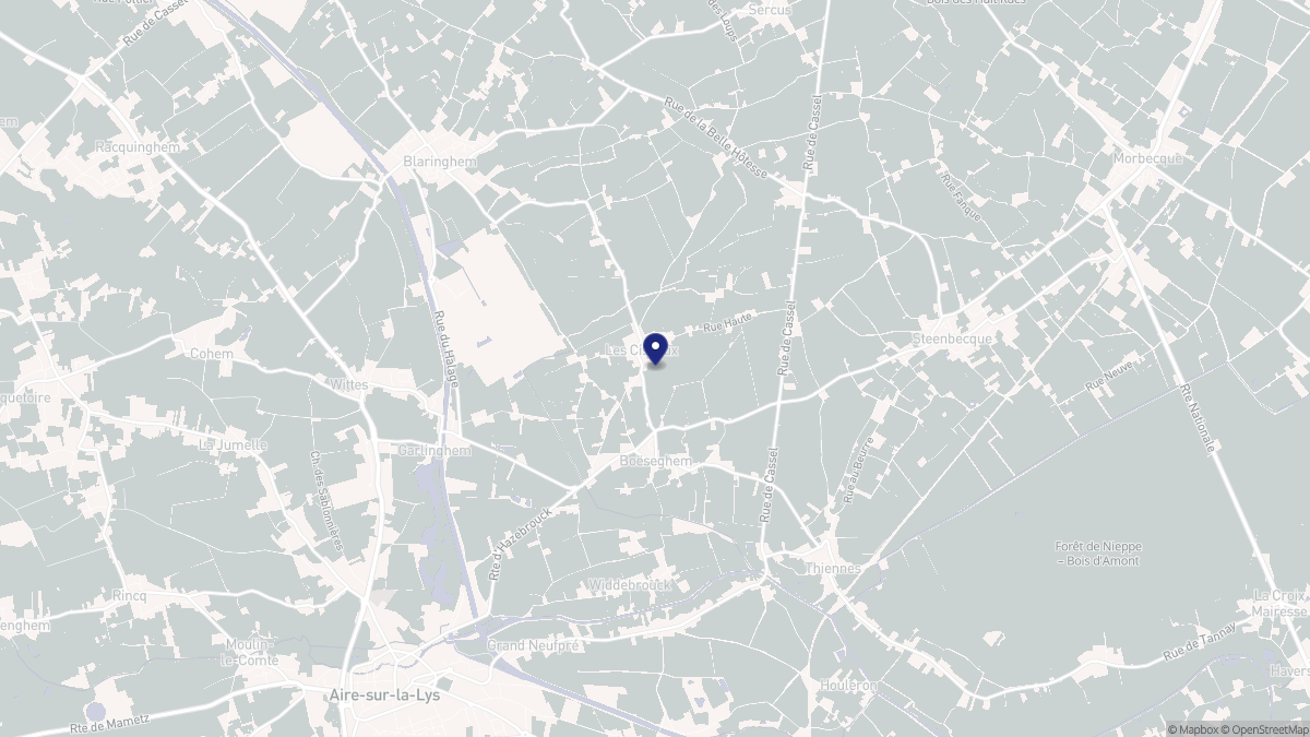 Aperçu cartographique de Boëseghem, centré sur la commune