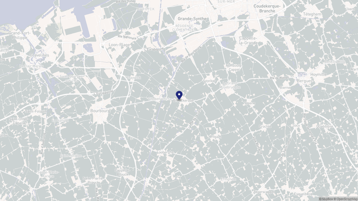 Aperçu cartographique de Brouckerque, centré sur la commune