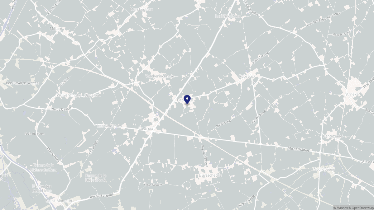 Aperçu cartographique de Broxeele, centré sur la commune