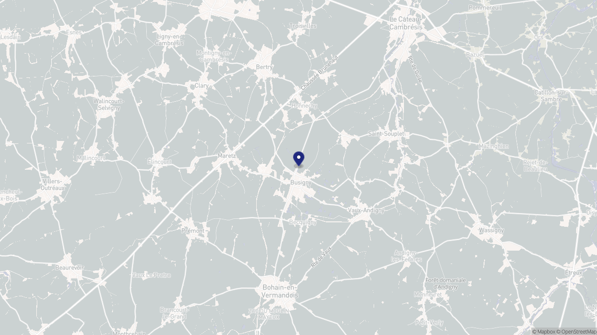 Aperçu cartographique de Busigny, centré sur la commune