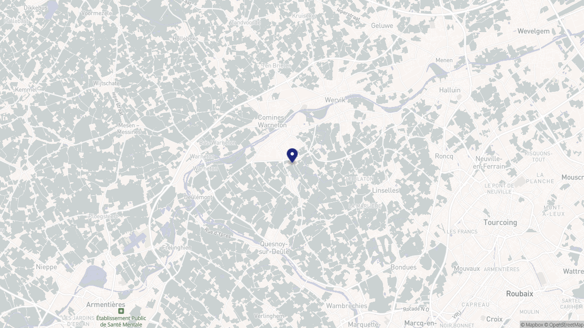 Aperçu cartographique de Comines, centré sur la commune