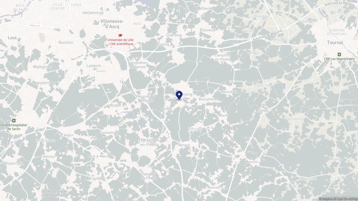 Aperçu cartographique de Cysoing, centré sur la commune