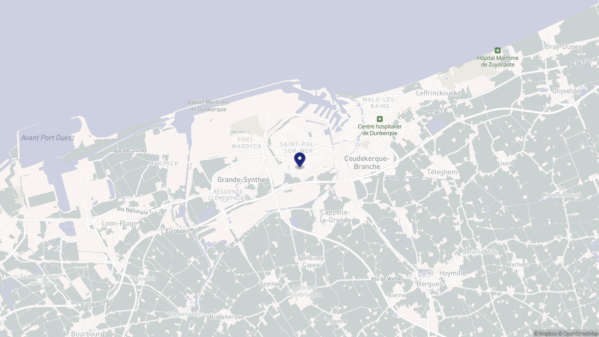 Aperçu cartographique de Dunkerque, centré sur la commune
