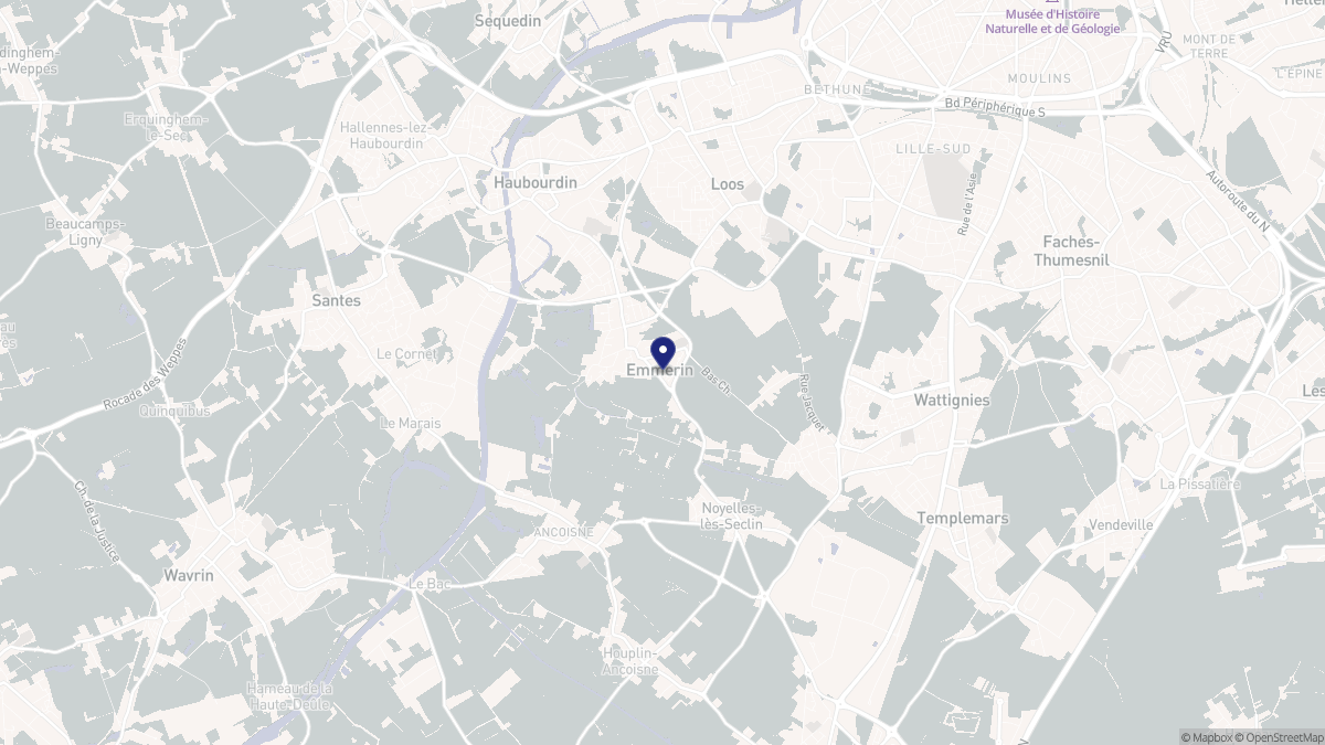 Aperçu cartographique de Emmerin, centré sur la commune