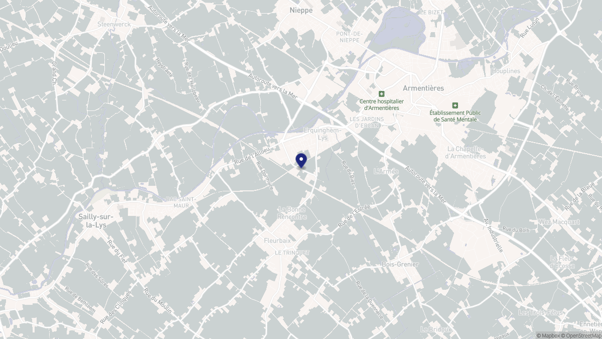 Aperçu cartographique de Erquinghem-Lys, centré sur la commune