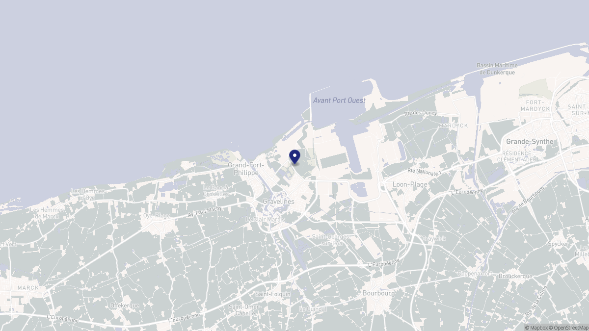 Aperçu cartographique de Gravelines, centré sur la commune