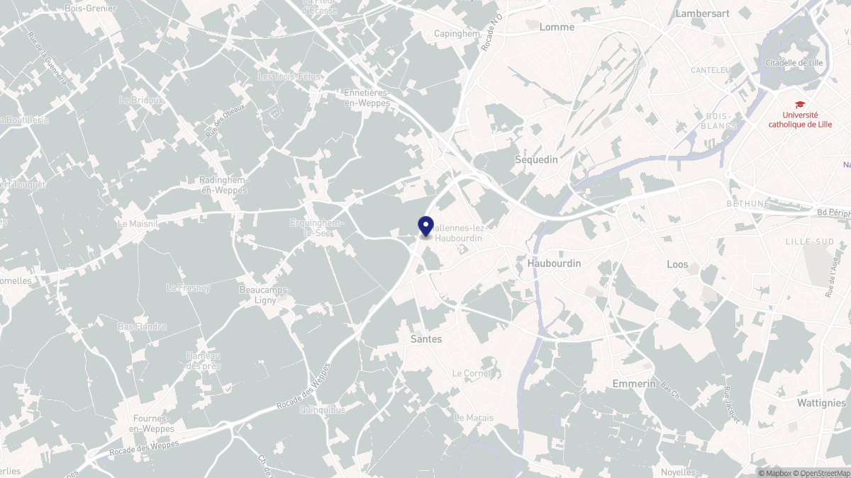 Aperçu cartographique de Hallennes-lez-Haubourdin, centré sur la commune