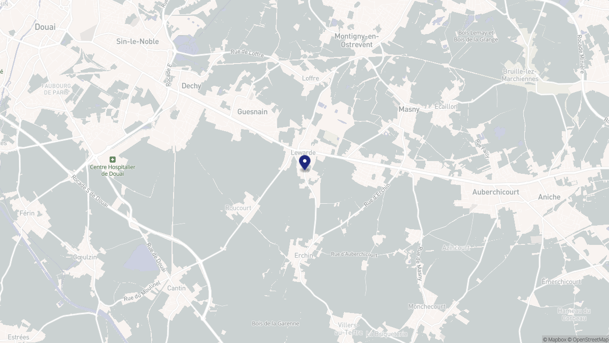 Aperçu cartographique de Lewarde, centré sur la commune