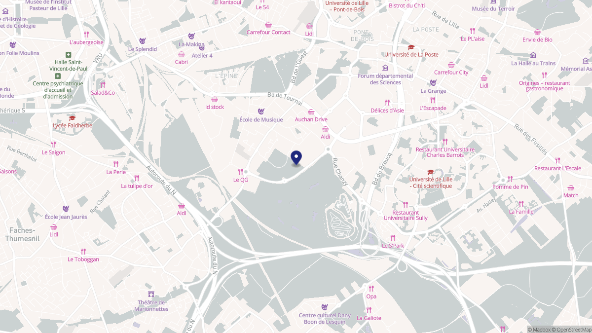 Aperçu cartographique de Lezennes, centré sur la commune