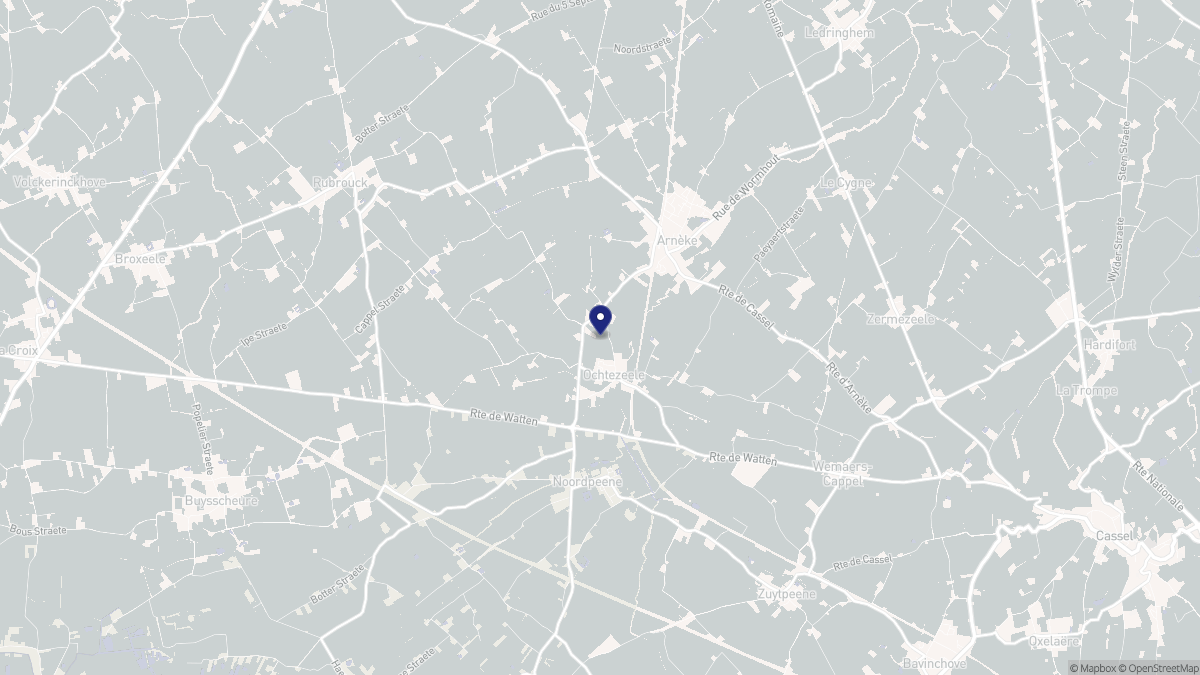 Aperçu cartographique de Ochtezeele, centré sur la commune