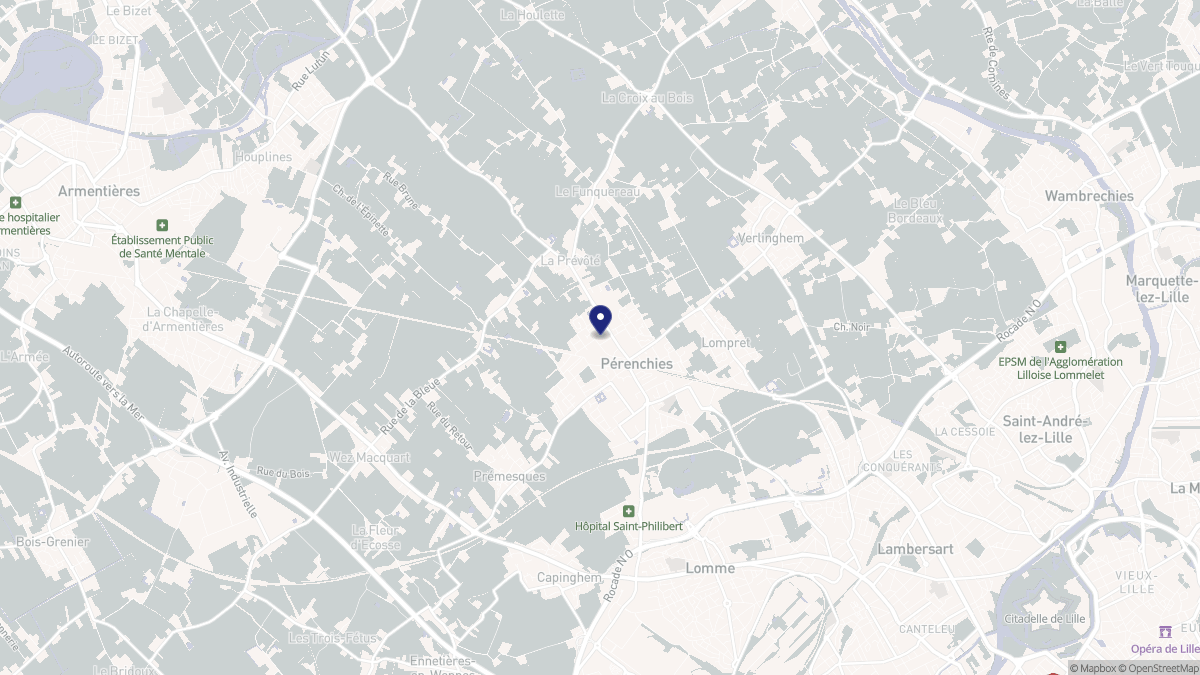 Aperçu cartographique de Pérenchies, centré sur la commune