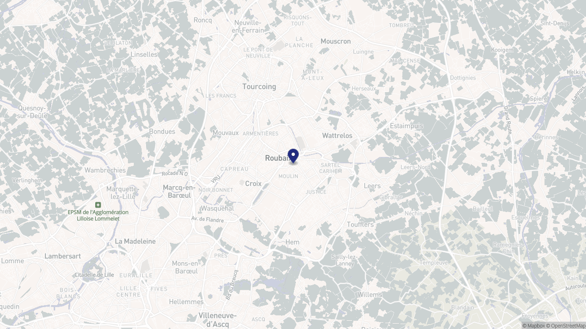Aperçu cartographique de Roubaix, centré sur la commune