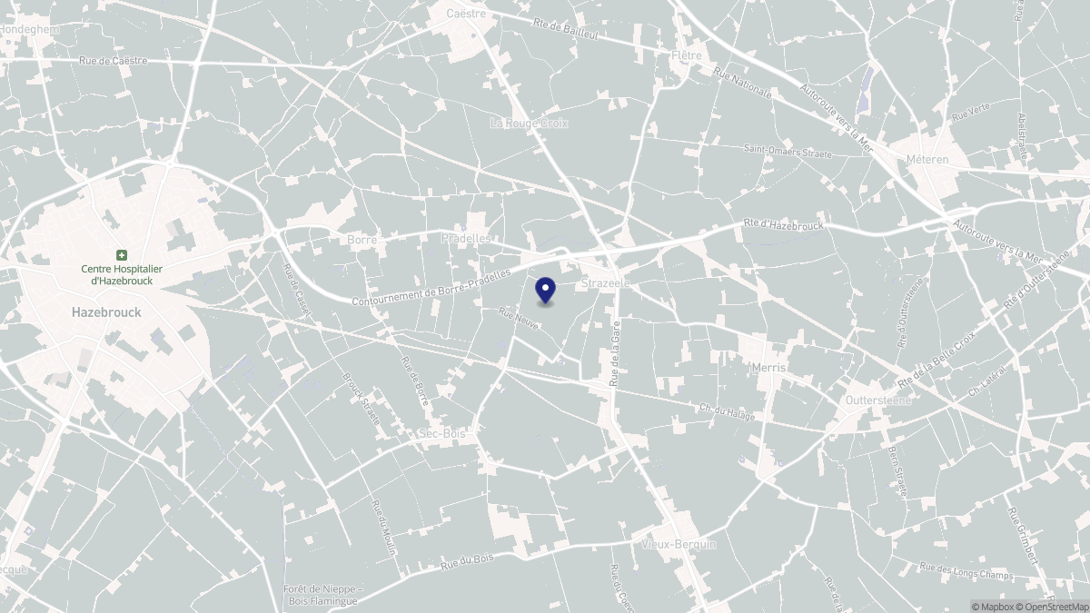 Aperçu cartographique de Strazeele, centré sur la commune