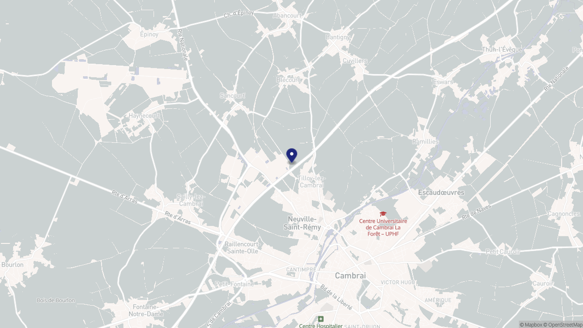 Aperçu cartographique de Tilloy-lez-Cambrai, centré sur la commune