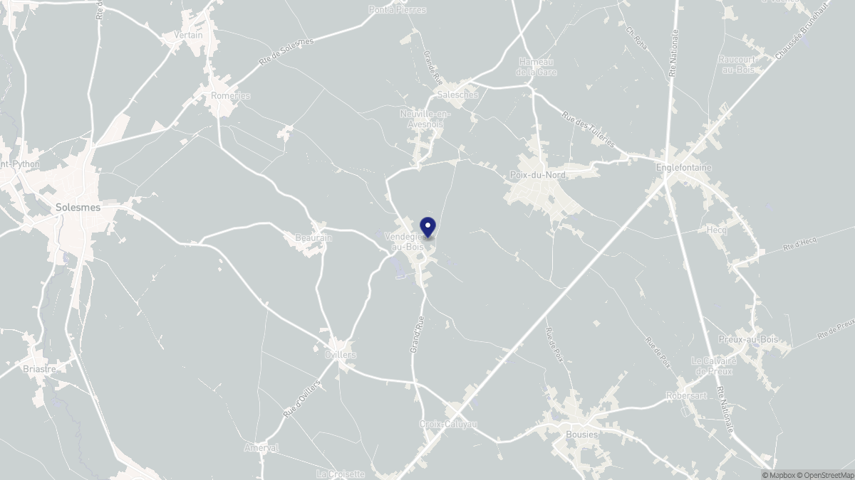 Aperçu cartographique de Vendegies-au-Bois, centré sur la commune