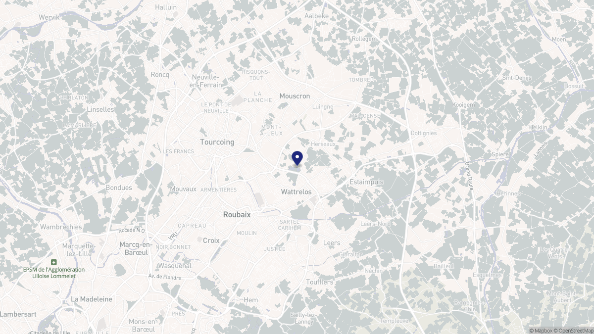 Aperçu cartographique de Wattrelos, centré sur la commune